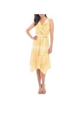 June & Hudson Handkerchief Hem Yellow Striped Dress Womens M (bin T)
